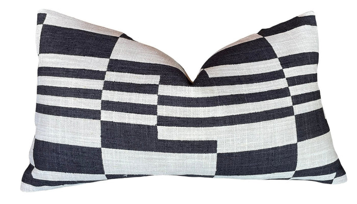 Sale: 12x18 Elton Black and Beige Lumbar Pillow Cover - Annabel Bleu