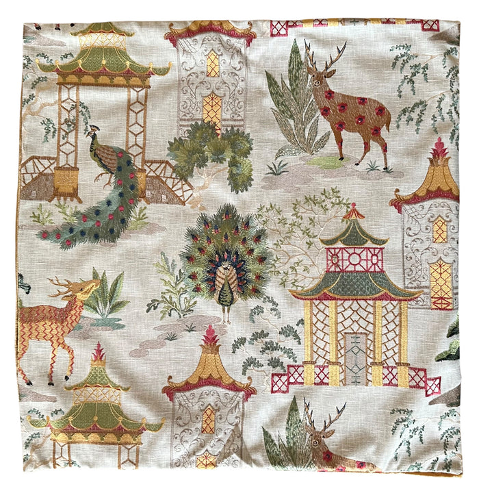 Sale: 24x24 Embroidered Orange and Red Pagoda Pillow Cover