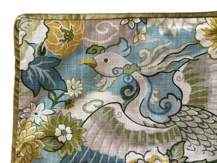 Sale: 26x26 Aqua Chinoiserie Phoenix Pillow Cover with Velvet Flange