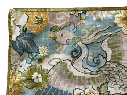 Sale: 26x26 Aqua Chinoiserie Phoenix Pillow Cover with Velvet Flange