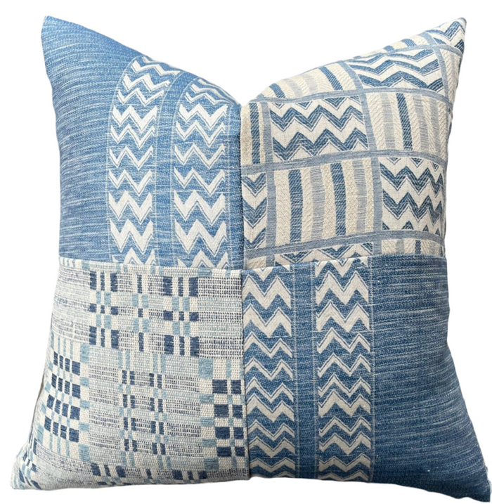Schumacher Blue & Beige Quilted Pillow Cover - Annabel Bleu