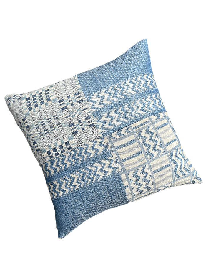 Schumacher Blue & Beige Quilted Pillow Cover - Annabel Bleu