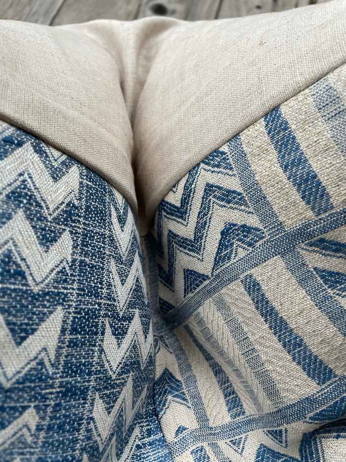 Schumacher Blue & Beige Quilted Pillow Cover - Annabel Bleu