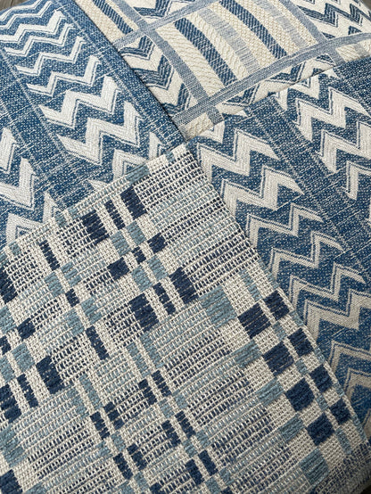 Schumacher Blue & Beige Quilted Pillow Cover - Annabel Bleu