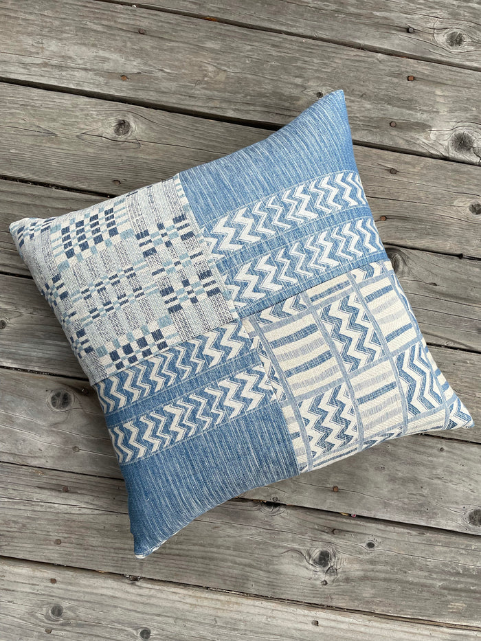 Schumacher Blue & Beige Quilted Pillow Cover - Annabel Bleu