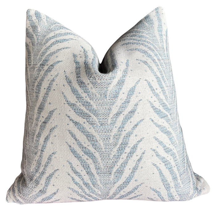 Schumacher Blue Creeping Fern: Reversible 20x20” Pillow Cover - Annabel Bleu