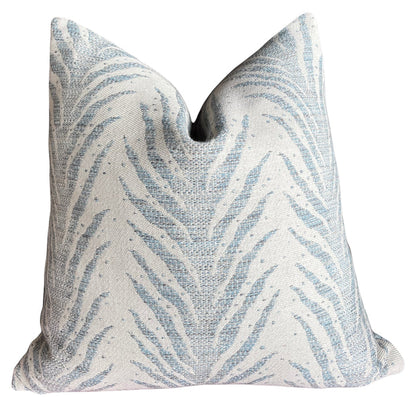 Schumacher Blue Creeping Fern: Reversible 20x20” Pillow Cover - Annabel Bleu