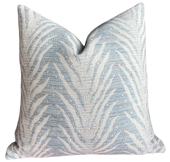 Schumacher Blue Creeping Fern: Reversible 20x20” Pillow Cover - Annabel Bleu