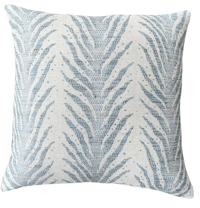 Schumacher Blue Creeping Fern: Reversible 20x20” Pillow Cover - Annabel Bleu