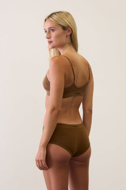 Scoop Back Bralette in Organic Cotton Rib - Brown Stone.kin