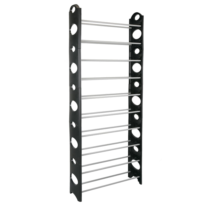 Simplify 30 Pair 10 Shelf Stackable Shoe Rack-Black