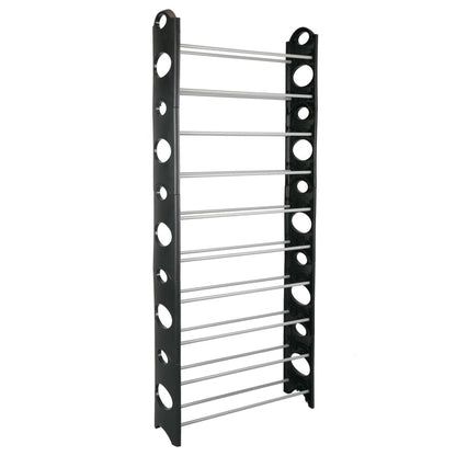 Simplify 30 Pair 10 Shelf Stackable Shoe Rack-Black