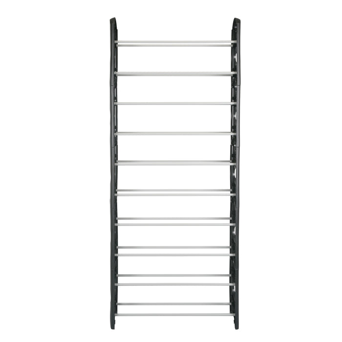 Simplify 30 Pair 10 Shelf Stackable Shoe Rack-Black
