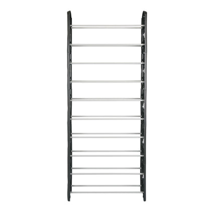 Simplify 30 Pair 10 Shelf Stackable Shoe Rack-Black