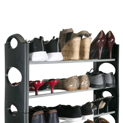 Simplify 30 Pair 10 Shelf Stackable Shoe Rack-Black