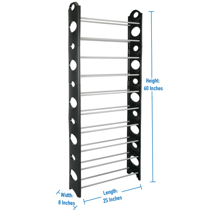 Simplify 30 Pair 10 Shelf Stackable Shoe Rack-Black