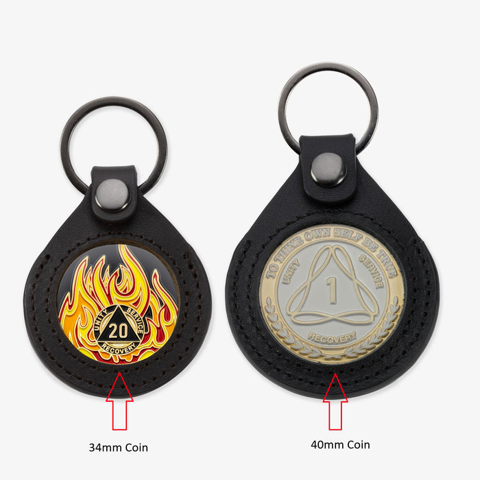 Sobriety Mint Genuine Leather 34mm AA Medallion Keychain Holder - Recovery Chip/Coin/Token Holder - Tan