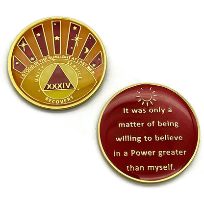 Stood in the Sunlight 34 Year Specialty AA Recovery Medallion - Tri-Plated Thirty-Four Year Chip/Coin