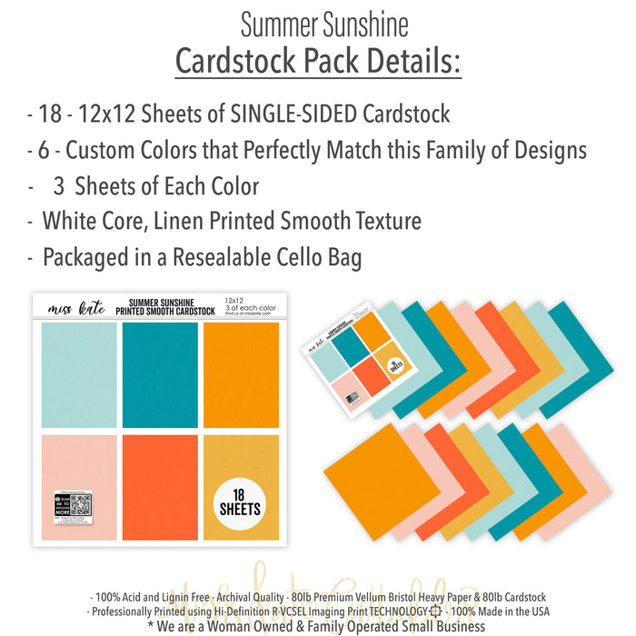 Summer Sunshine - Linen-Printed Smooth Cardstock Single-Sided