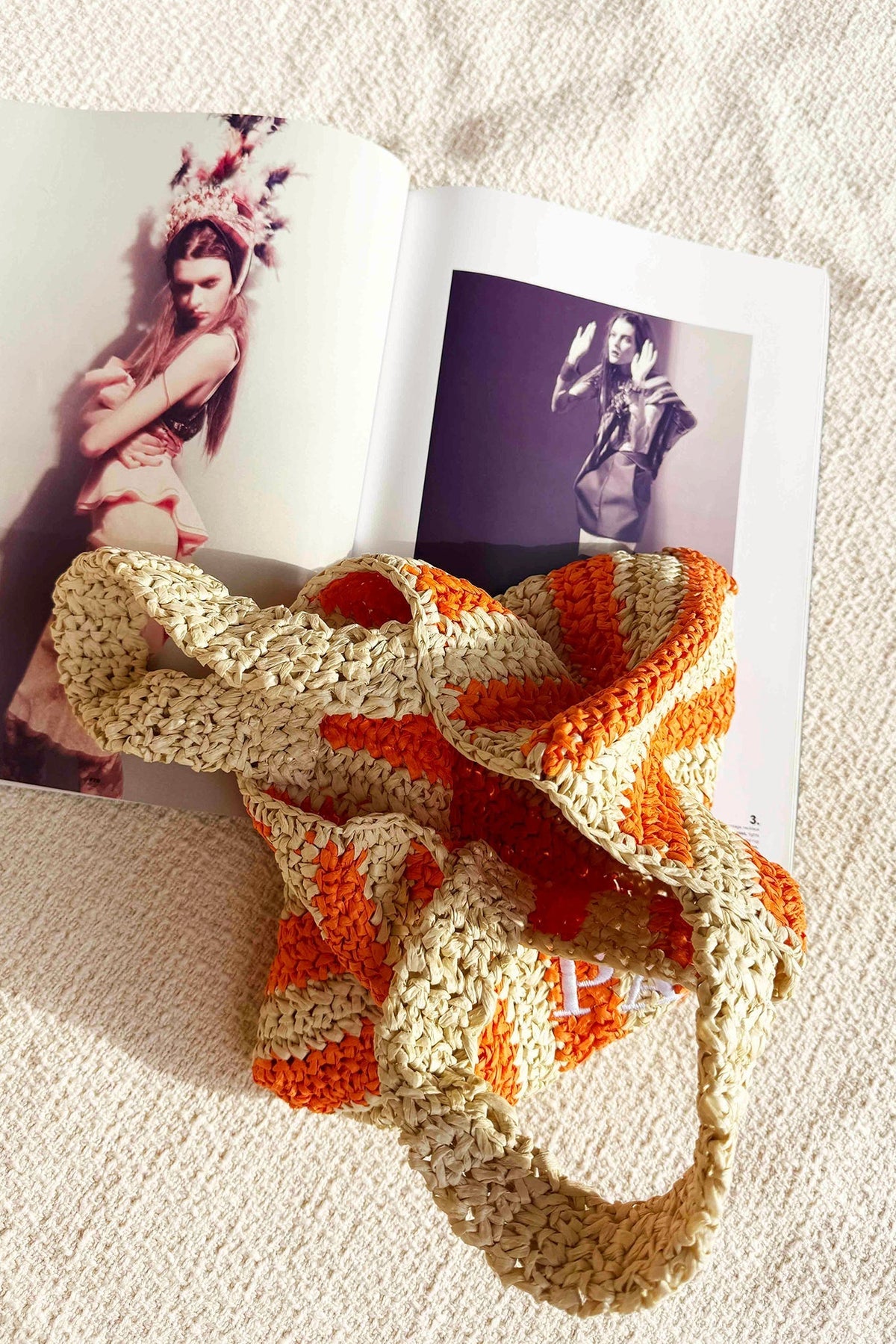 Sunset Stroll Raffia Bag - Orange Beige