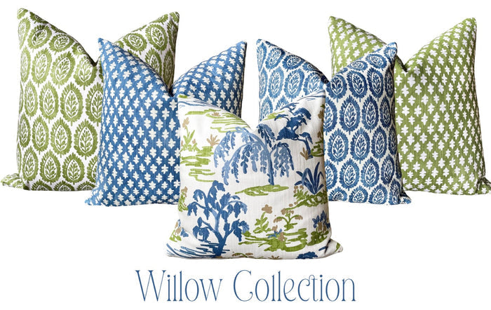 The Willow Collection: Blue, Green, & White Mix and Match Decorative Pillow Covers - Annabel Bleu
