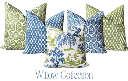 The Willow Collection: Blue, Green, & White Mix and Match Decorative Pillow Covers - Annabel Bleu