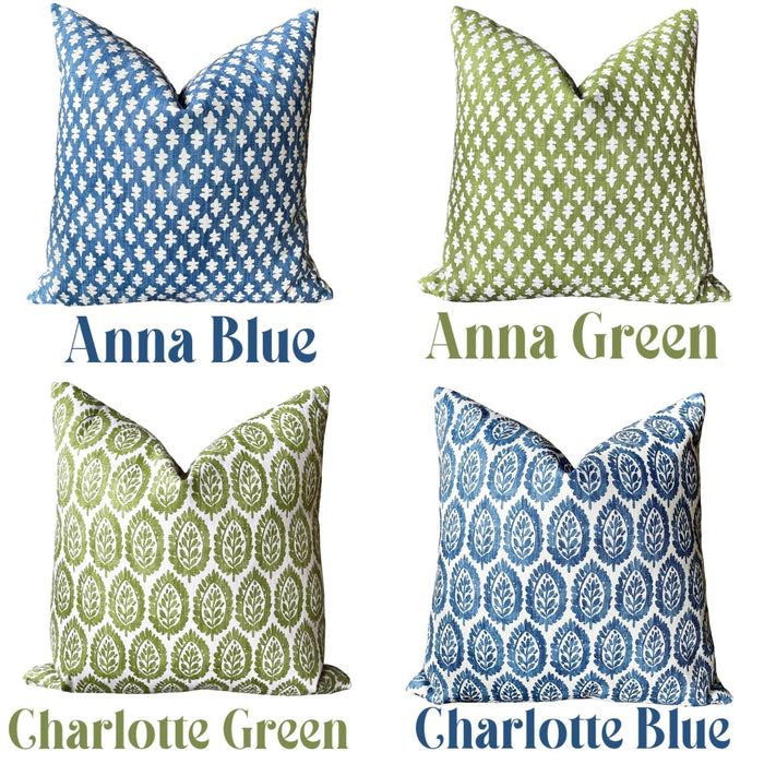 The Willow Collection: Blue, Green, & White Mix and Match Decorative Pillow Covers - Annabel Bleu