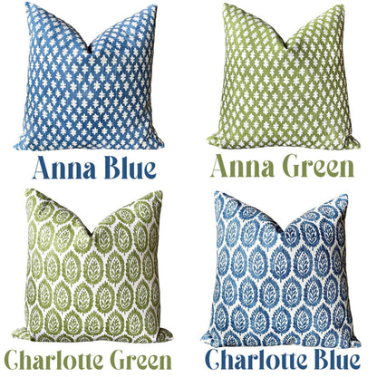 The Willow Collection: Blue, Green, & White Mix and Match Decorative Pillow Covers - Annabel Bleu