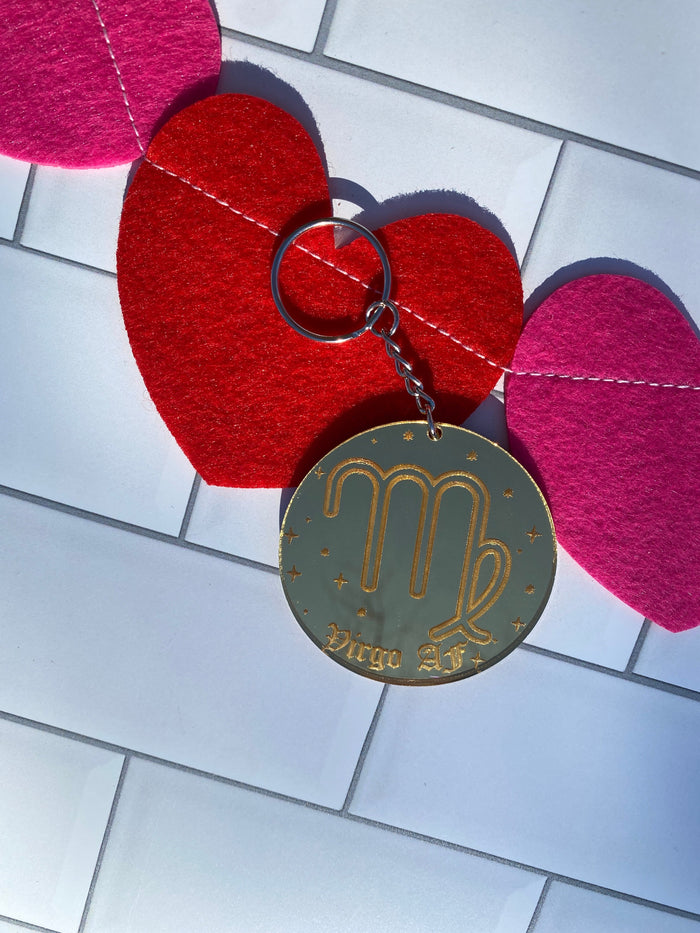 Virgo Zodiac Keychain (Gold Mirrored Acrylic)