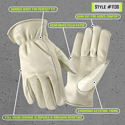 Wells Lamont 1130L Leather Work Gloves with Reinforced Palm, Large