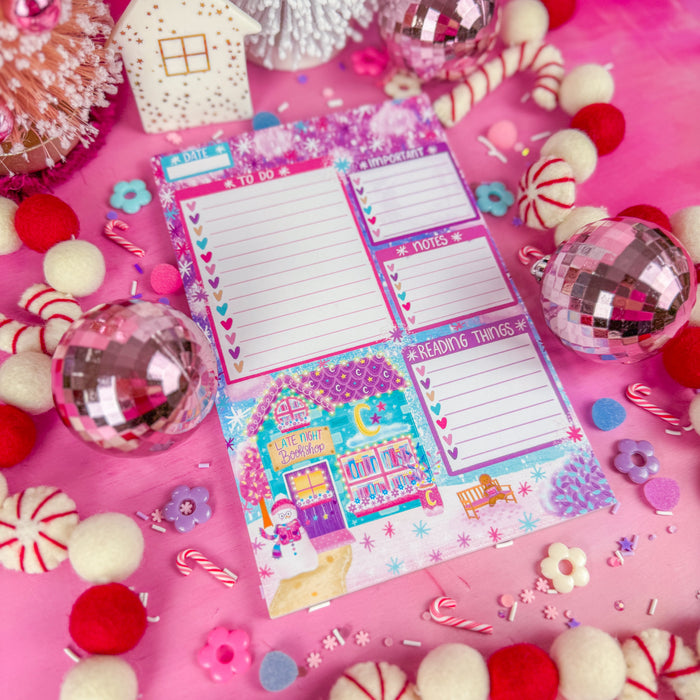 Angled view of the daily planner notepad.